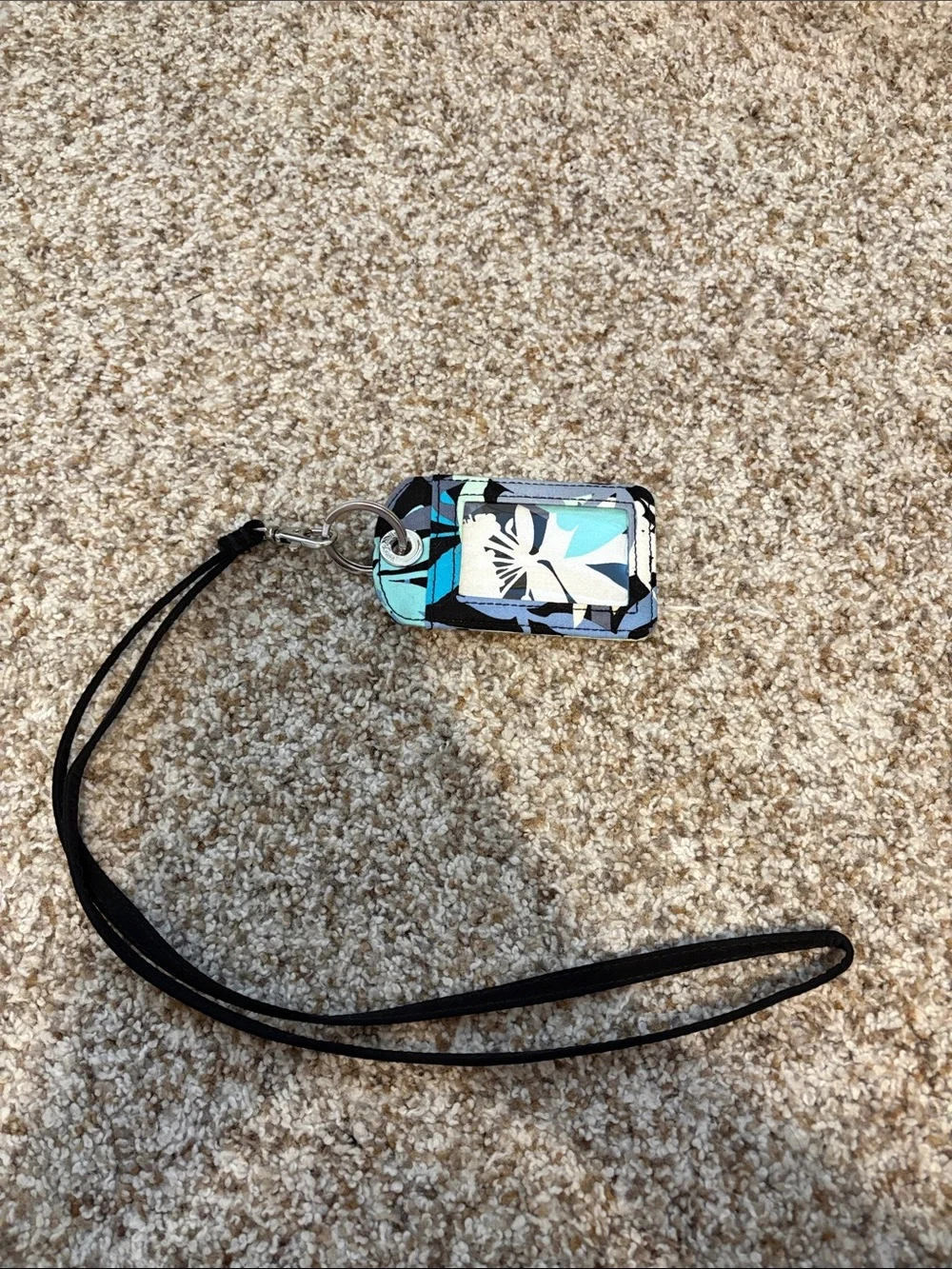 Vera Bradley Floral Blue & Black Lanyard with ID Holder